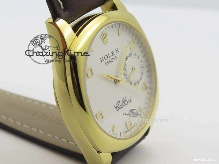 0406 Cellini Date YG White Numeral Dial On Brown Leather Strap A Affordable 3883